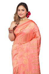 Kavvya Peach Soft And Light Weight Raw Silk Weaving Saree - KAVVYA